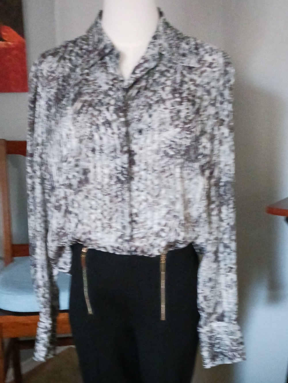Jones New York- Button-Down Blouse in Blue and Black